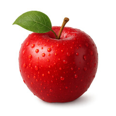 Fresh red apple with water drops isolated on transparent background