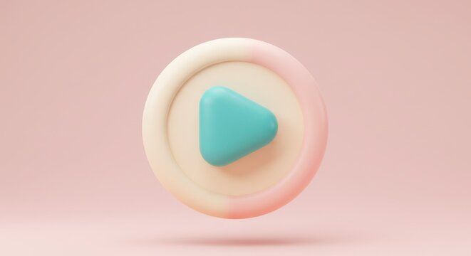 Pastel colored play button icon design with soft rounded edges and subtle shading