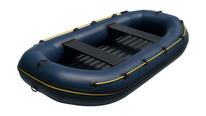 Inflatable sport boat with multiple air chambers and safety lines.