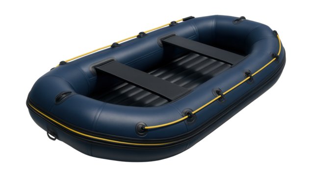 Inflatable sport boat with multiple air chambers and safety lines.