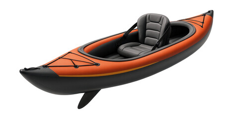 Fototapeta premium Inflatable kayak featuring a removable skeg and adjustable seating options.