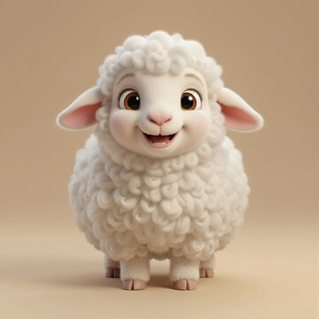 Cute Baby Lamb &ndash; Fluffy Cartoon Style Character