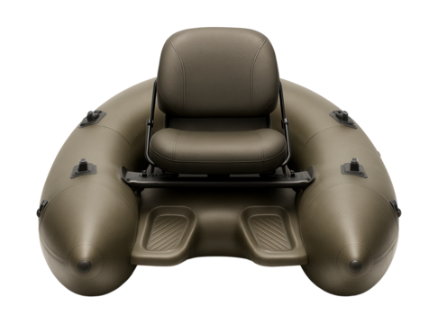 Inflatable pontoon boat featuring a raised seat and footrests.