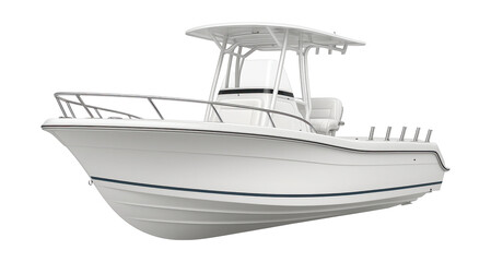 Sport fishing vessel featuring a deep-V hull and several rod holders.