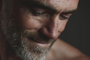 Obraz premium Close up portrait of a mature man with gray beard and closed eyes looking down