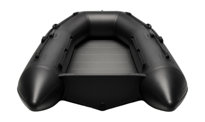 Inflatable boat with a solid floor and durable black rubber tubes.