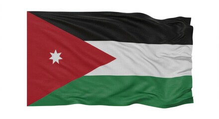 Waving Flag of Jordan against White Background Depicting National Identity and Patriotism