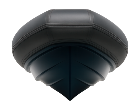 Rigid inflatable vessel with a fiberglass base and inflatable sides.