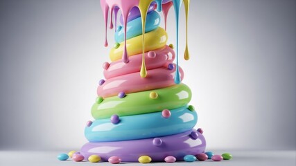 Colorful Candy Tower with Dripping Glaze and Sprinkles.