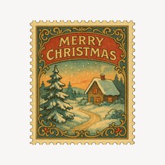 Obraz premium Vintage Christmas stamp illustration