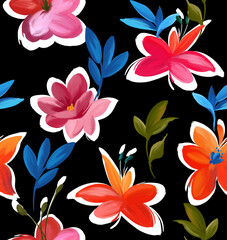 Painting flowers pattern. Seamless floral pattern design