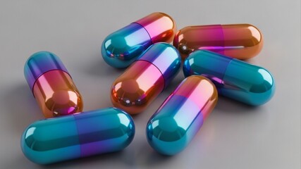 Colorful Capsules on a Gray Surface - A Pharmaceutical Still Life.