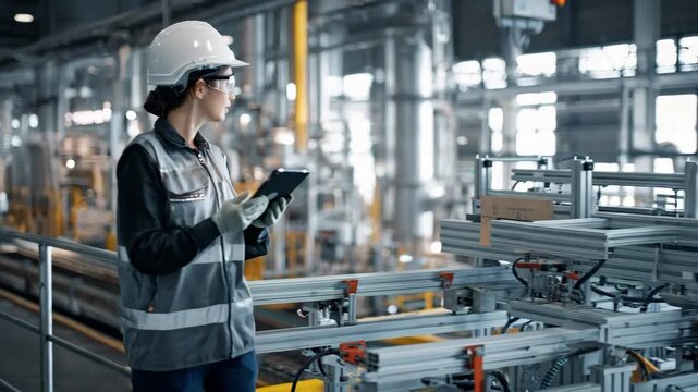 Medium shot capturing IoTlinked smart press controller communicating realtime data to cloud systems for predictive maintenance and interactive process optimization on factory