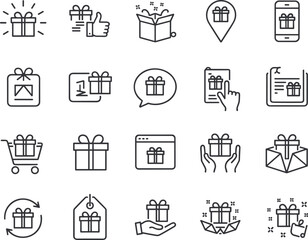 Icon Set Representing Gift Giving And Online Shopping Keywords: gift, present, box, ribbon, bow