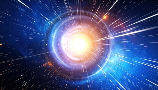 Futuristic Time Travel Wormhole with Light Tunnel and Abstract Clock Face
