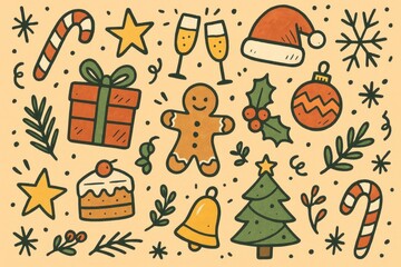 Festive holiday illustration with icons.