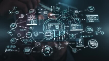 Person interacting with global data network interface - Powered by Adobe