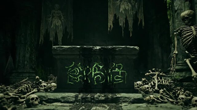 Dark dungeon interior with skeletons and ancient architecture - Powered by Adobe