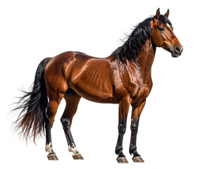 Obraz premium Majestic brown horse with a flowing mane, full-lenght, equine beauty, transparent background