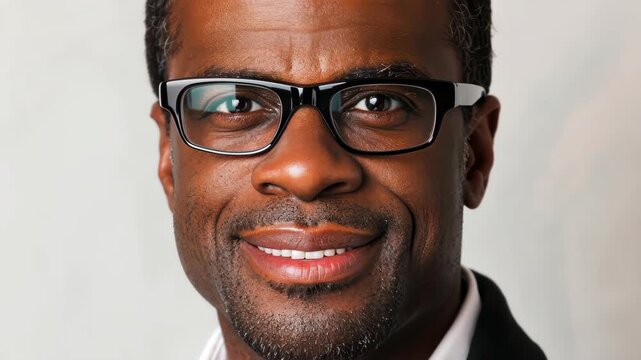 Introspective Gaze: A close-up portrait of a thoughtful individual, framed by stylish glasses and a composed demeanor, reflecting intellect and a sense of depth.
