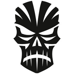 Vector Art Tiki Skull Illustration in Black and White for Tattoo or Logo Design