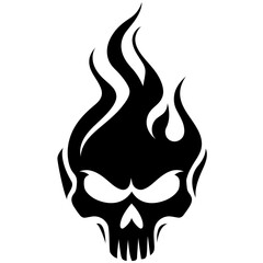 Vector Art Black and White Ritual Fire Skull Minimalist Design for Tattoo or Logo Emblem