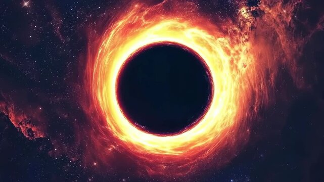 Cosmic Enigma: Witness the awe-inspiring mystery of a black hole, a celestial marvel in the vastness of space. Its radiant, fiery embrace hinting at cosmic forces.