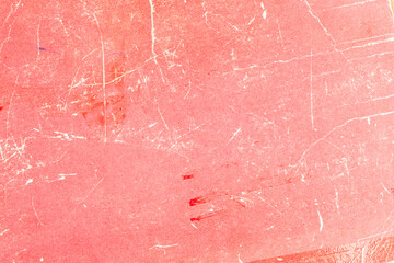 Scratched red grunge texture, distressed and weathered surface. Blank retro page. Copy space. Vintage style design background of decay, creative roughness, imperfection