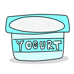 Simple flat illustration of a yogurt container with a spoon, suitable for dairy, food, breakfast, snack, and healthy lifestyle themes