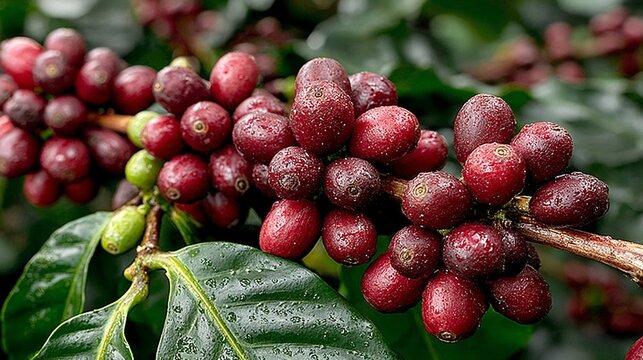 a close-up view of fruit growing on a plant with green leaves