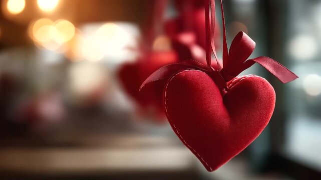 Close up of heart shaped ornament with ribbon no people visible love decoration valentine ornament romantic symbol heart decor affection token valentine's theme ornament