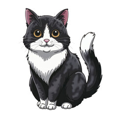 Cute black and white cat. Cartoon illustration isolated on white background.