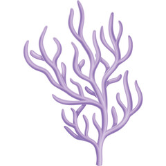 A Detailed Illustration of a Purple Coral Branch Isolated on a White Background Showcasing Intricate Branching Patterns and Marine Life Element