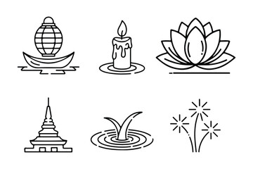 Collection of six hand drawn religious and cultural icons
