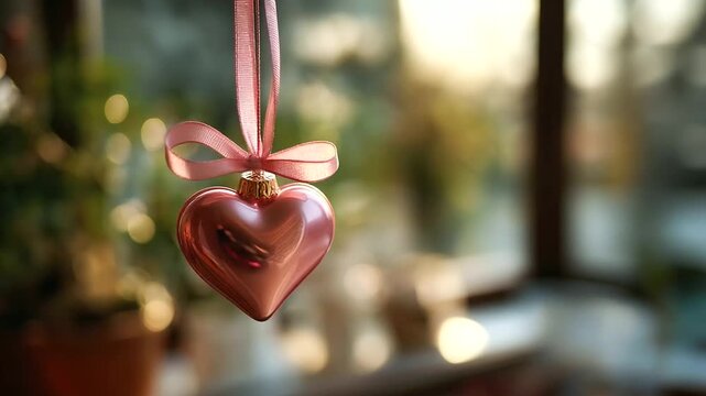 Close up of heart shaped ornament with ribbon no people visible love decoration valentine ornament romantic symbol heart decor affection token valentine's theme ornament
