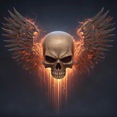 Wall Art Golden Biker Skull with Electric Plasma Wings and Fire Explosions in Background