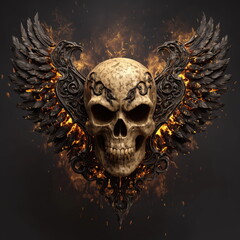 Wall Art Golden Biker Skull with Molten Lava Wings and Explosive Background Fire