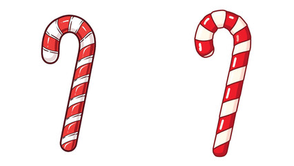 Striped Christmas Candy Cane in Cute Glossy Red and White Decorative Holiday Illustration Style isolated transparent background, editable vector artwork ai illustration file,
