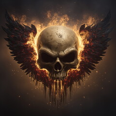 Wall Art Golden Biker Skull with Molten Lava Wings and Fiery Explosions Epic Background