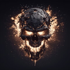 Wall Art Golden Biker Skull with Exploding Sparks and Fire Background for Epic Decor