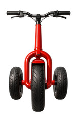 Electric scooter featuring a vibrant red frame and oversized air-filled tires.