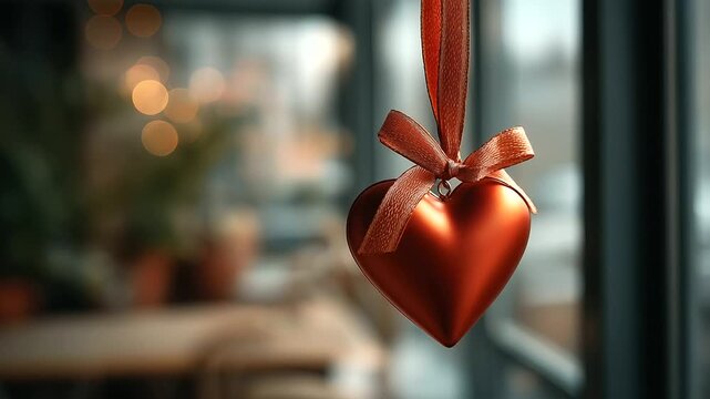 Close up of heart shaped ornament with ribbon no people visible love decoration valentine ornament romantic symbol heart decor affection token valentine's theme ornament