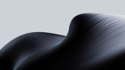 Abstract Curved Black Wave with Textured Lines Against Minimalist Background