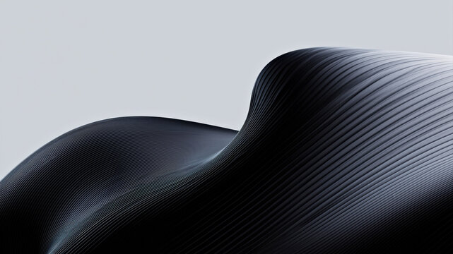 Abstract Curved Black Wave with Textured Lines Against Minimalist Background