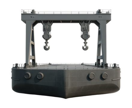 Heavy-lift barge featuring built-in ballast tanks and a lifting gantry.