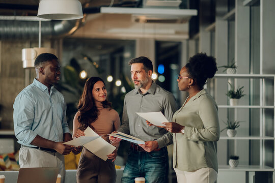 Diverse business team collaborating during office meeting