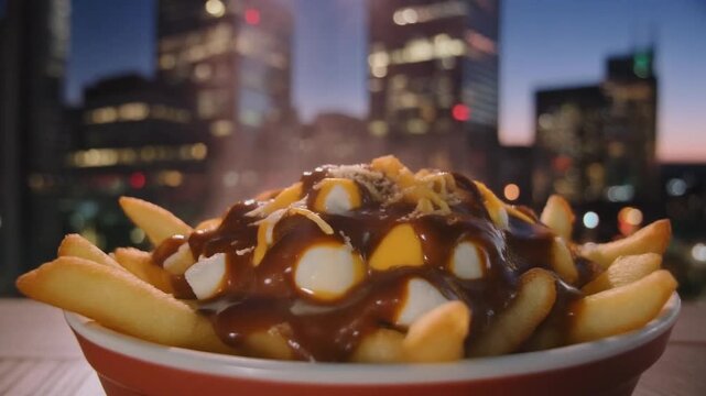 A bowl of hot Canadian Poutine