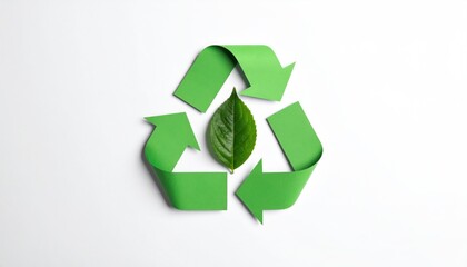 Obraz premium A symbolic representation of the recycling concept with a green recycling symbol with a fresh leaf