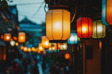 Night market street filled with warm festive lanterns