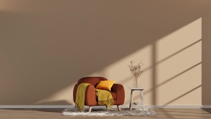 Furniture Store Concept: Horizontal 3D Render of a Cozy Reading Nook Assembling for Architectural Layout and Web Background in Daylight.